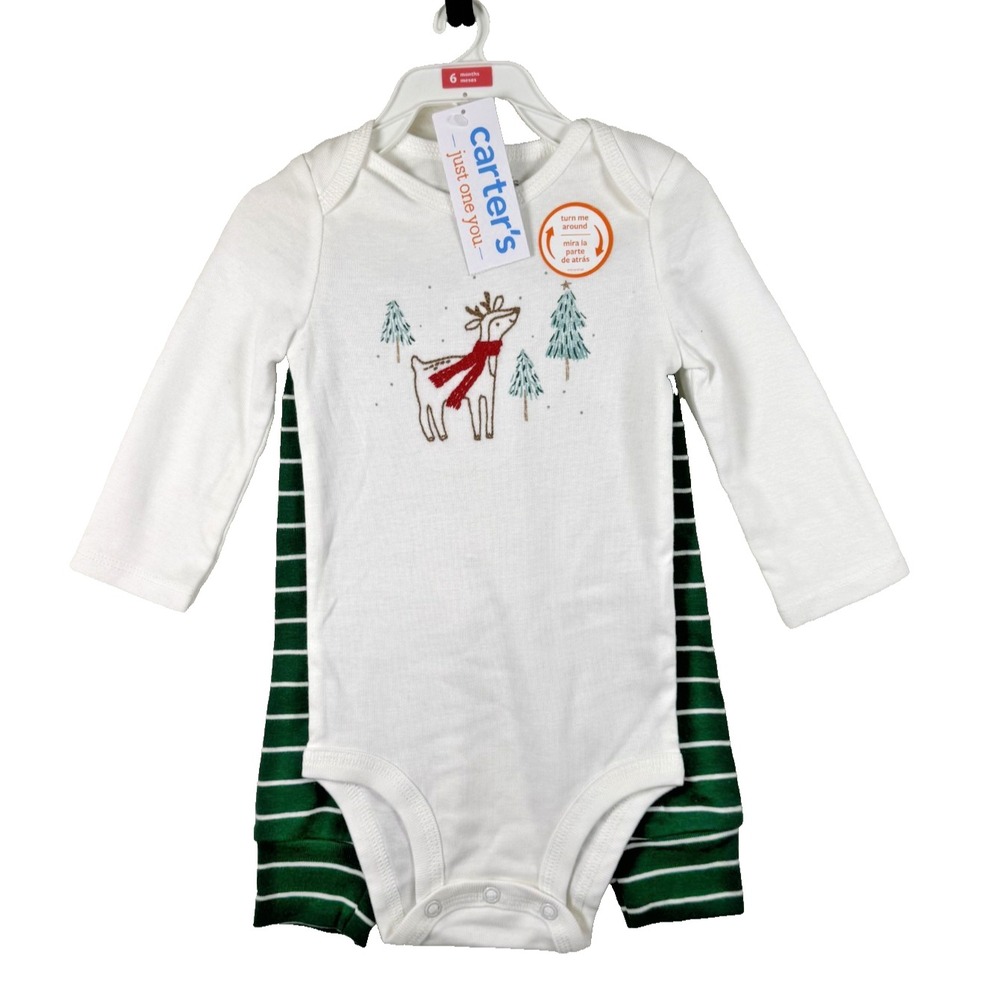 NWT Carter's Christmas 6 Mo Two Piece Set Reindeer Cotton Long Sleeves